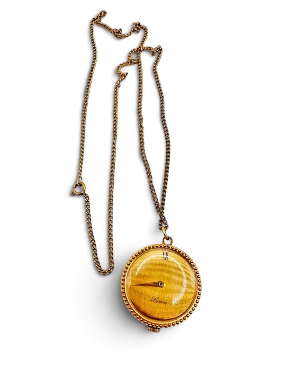 Lucerne Vintage Swiss Pendant Watch Necklace Gold Tone Working
